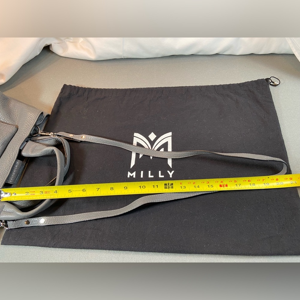 Milly Wythe Grey Leather Crossbody Satchel Purse Silver Tone Hardware - Picture 11 of 15